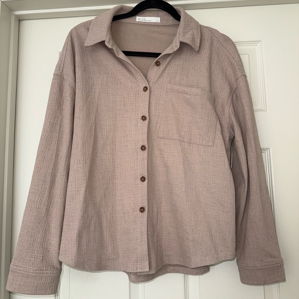 OAK + FORT Textured Shirt Jacket in Beige
